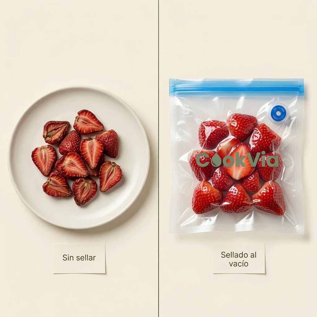 Comparativa de tomates sin sellar frente a tomates sellados al vacío con CookVia